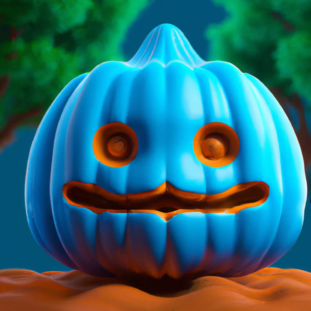 Prompt: cute 3D render of a colorful pumpkin head in a clay style, frontal view, blue spooky forest background, substance 3d painted, blender, smooth texture, high resolution, trending on behance.net, by Carlos Behrens