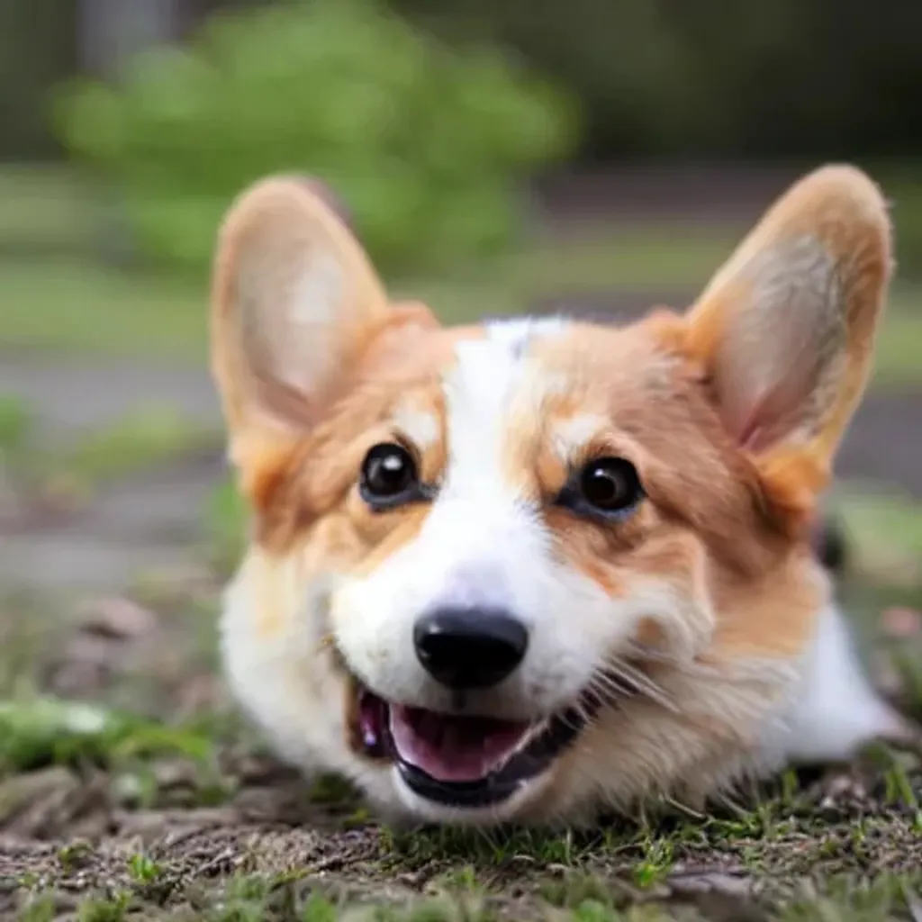 Prompt: corgi peaking out of a turtle shell