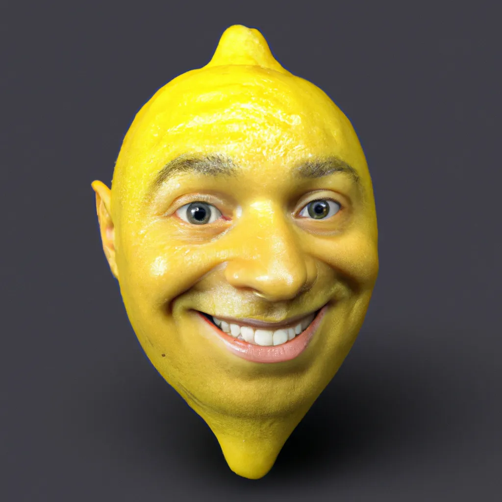 Prompt: Photo-Realistic-3-D Smiling Alfred E. Numan as a Lemon