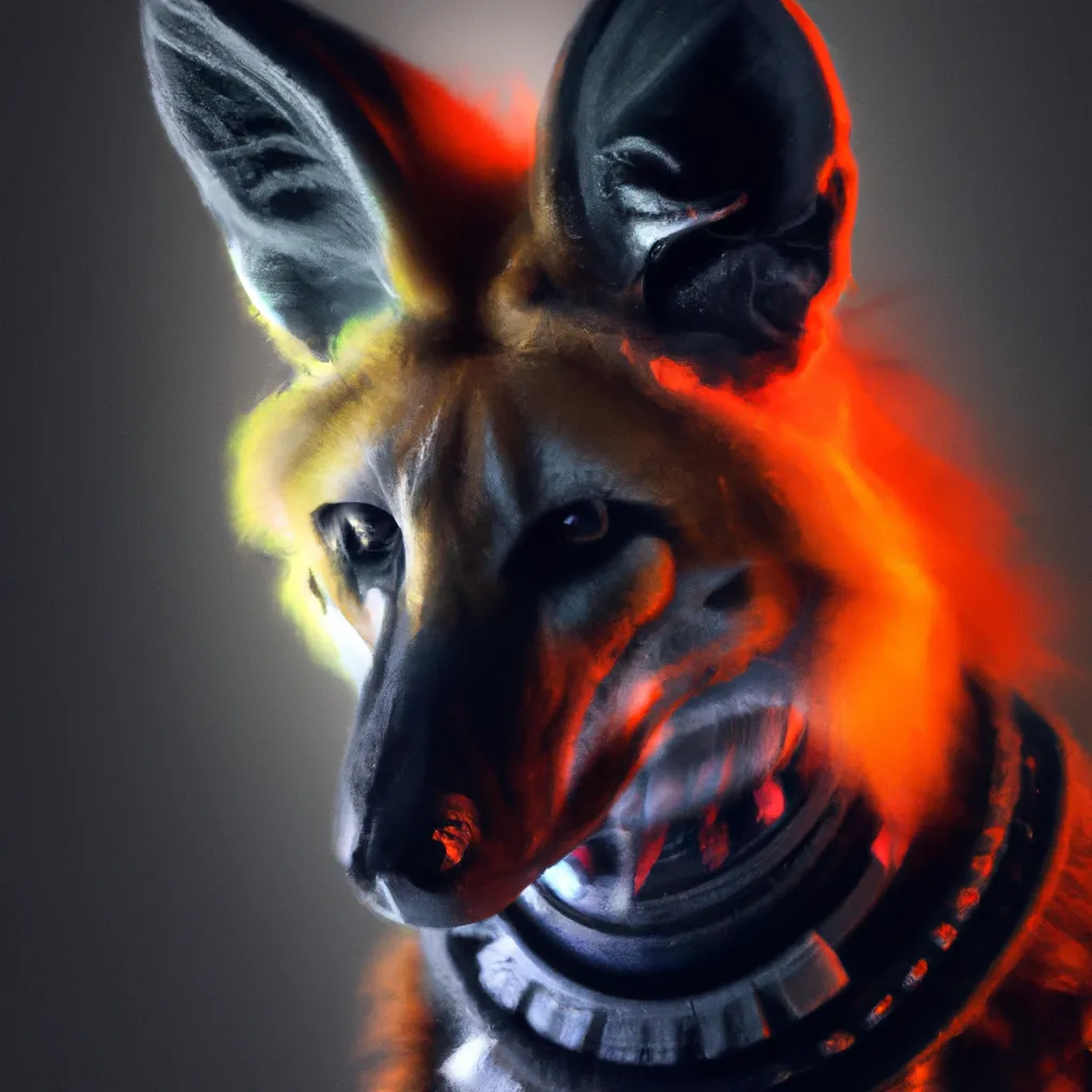 Prompt: cyberpunk maned wolf, portrait