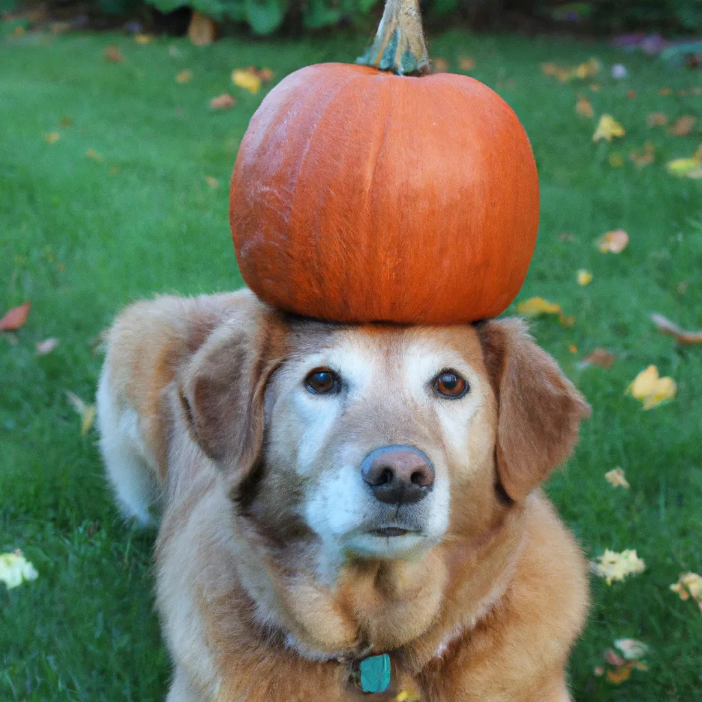 Prompt: A dog with a pumpkin head 