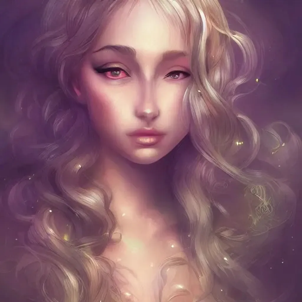 Prompt: portrait of cute female mermaid, complex, fantasy, dramatic, intricate, digital painting, artstation, smooth, sharp focus, illustration, long glowing hair,