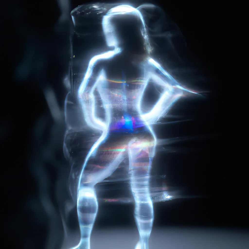 Prompt: a smooth transparent clear crystal body of a beautiful woman posing appears to be illuminated by smooth streaks of random lightning bolt wrapping her body in total darkness by Christian W. Staudinger, featured on cg society, perfect composition, black background, darkness, holography, backlight, transparent crystal, chiaroscuro, bioluminescence, opalescent, iridescent, x-ray hologram | 3d octane render | octane lighting | dream fantasy | centered | octane render artstation trending 8k ultra-detailed  | sharp focus golden ratio | Disney Pixar Dreamworks 