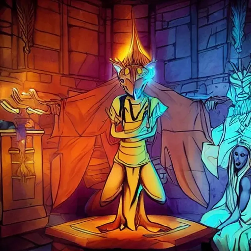 Prompt: real life photo of Alakazam in an occult temple. 