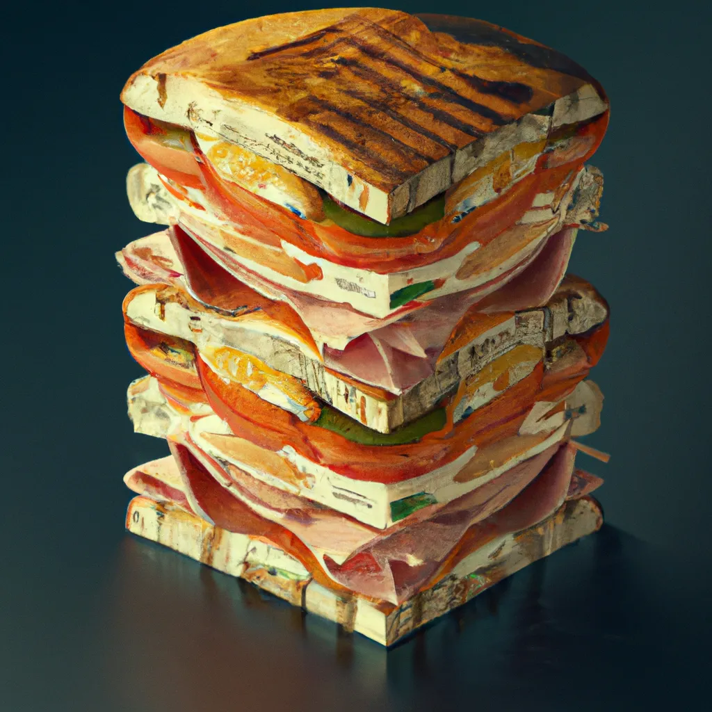 Prompt: A 3d studio photograph of a fantastic Italian panini sandwich , dynamic, symmetric,  fantasy, isometric view, extreme closeup, subject centered, crystal clear sharp focus and high contrast. Ultra realistic, trending on Artstation, octane render, Cinema 4D, Houdini, Maya, blender, Deviantart, Unsplash,  Pixiv