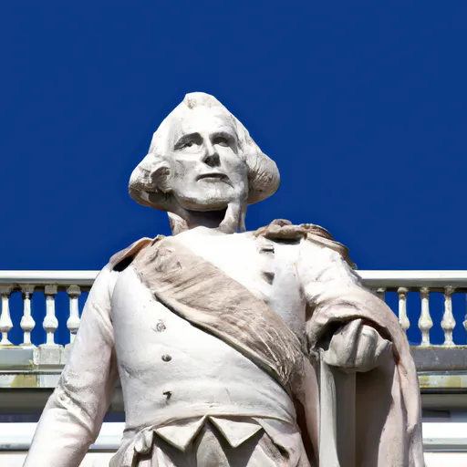 Prompt: George Washington wearing a crown and wearing the clothes of an emperor on top of the White House, marble statue