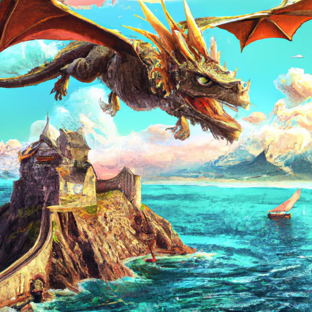 Prompt: dragon flying around, island with a castle on it, Anime Key Visual, digital art, beautiful detailed intricate insanely detailed trending on artstation, photorealistic illustration, cinematic, cell shaded, close up view