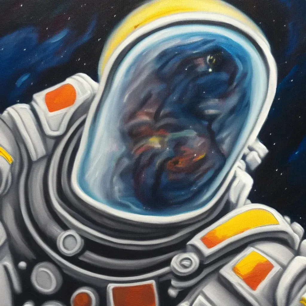 Prompt: a painting of a spaceman in a new galaxy, inspired by Max Liebermann, oil on canvas, dynamic perspective and angle, featured on artstation, graham ingels, connectedness, sold at an auction, thin strokes, inspired by Gustaf Tenggren, fantasy art, detail shot, impressionist oil painting, masterpiece contrite conundrum, map patreon, fantasy comics, crayons, seurat, very grainy, warping shapes, swirl paint strokes, oil on canvas, pointillism, a detailed painting, inspired by Georges Seurat, digital art, 7 0 mm. digital art, in oil, in the style of hans thoma, atmospheric, blur, old