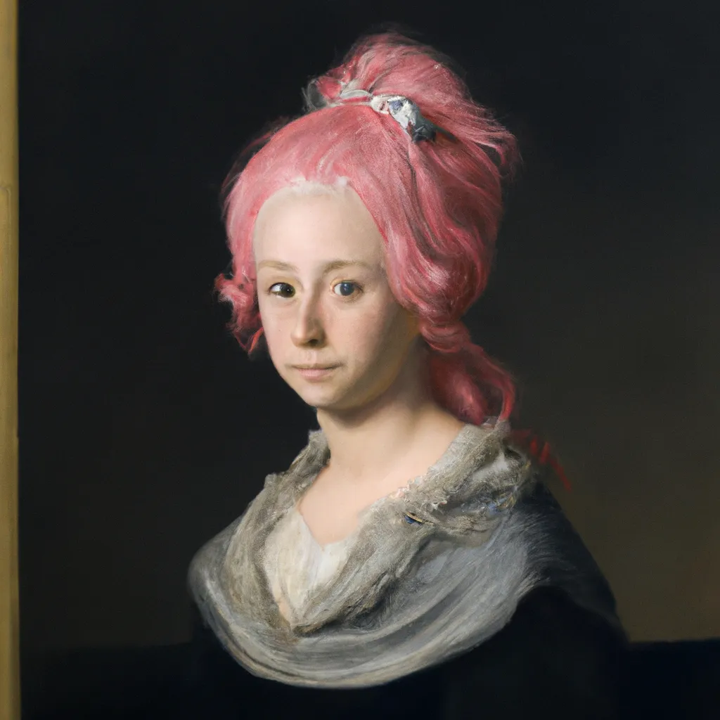 Prompt: portrait of a girl with pink hair by Francisco Goya