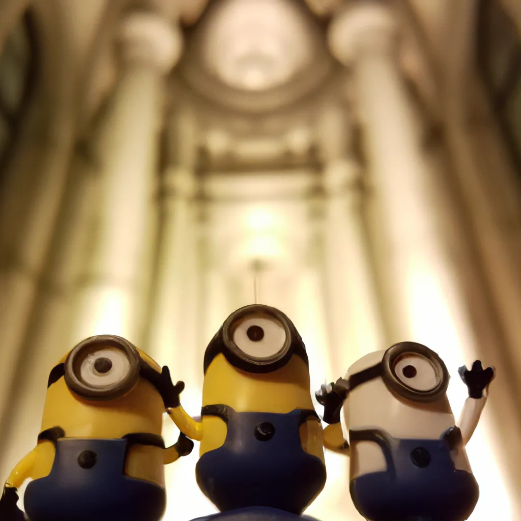 Prompt: A photograph of minions at church