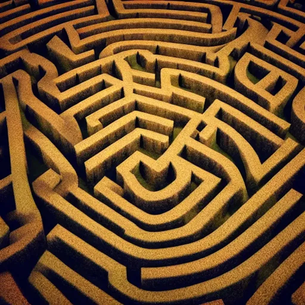 Prompt: Labyrinth hedge maze, True Realism, hyper-realistic, Symmetrical, golden hour, light rays, warm colors, cinematic lighting, octane render