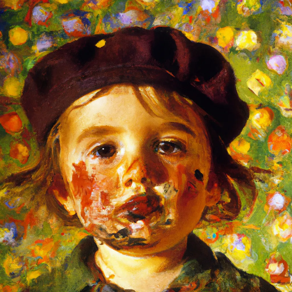 Prompt: Young Child With Chocolate Covered Face, by Claude Monet