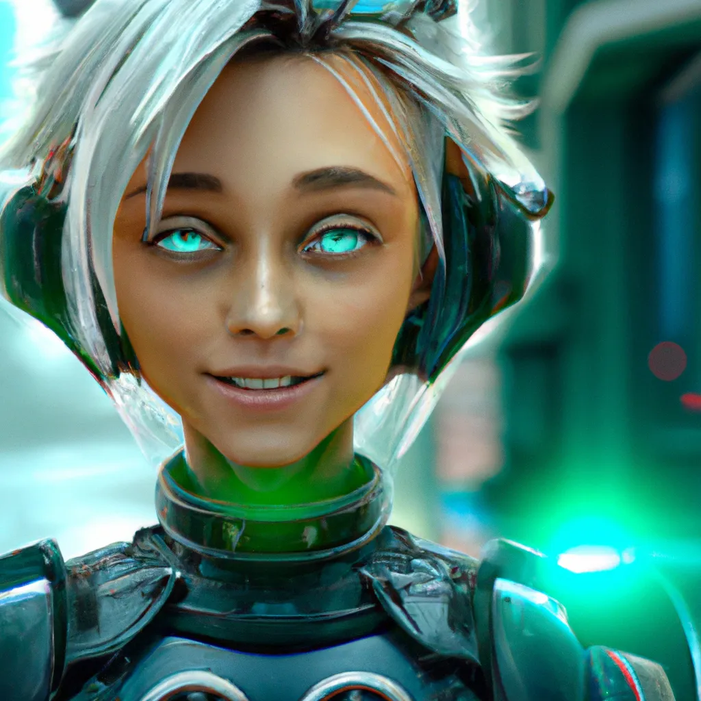 Prompt: 🙂 Beautiful Egirl with green beautiful Eyes charater, Concept of Cyberpunk , light in Octane Render, High Resolution, Artstation 1 