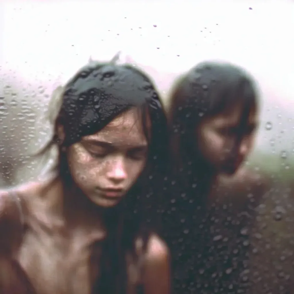 Prompt: a closeup cinematic!! headshot photograph!! rain, dirt, film still, cinematic lighting, by bill henson