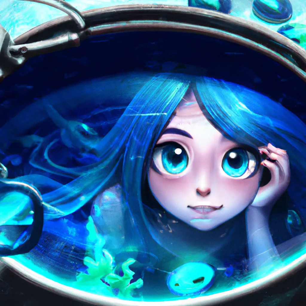 Prompt: Key Disney Visual Of A cauldron with a see-through icy blue water, with a mermaid swimming happily ,Digital art, trending on artstation, Photorealistic Illustration, anime key visual, cinematic, Ultra Detailed , trending on pixiv, kawaii eyes , blue colour pallete