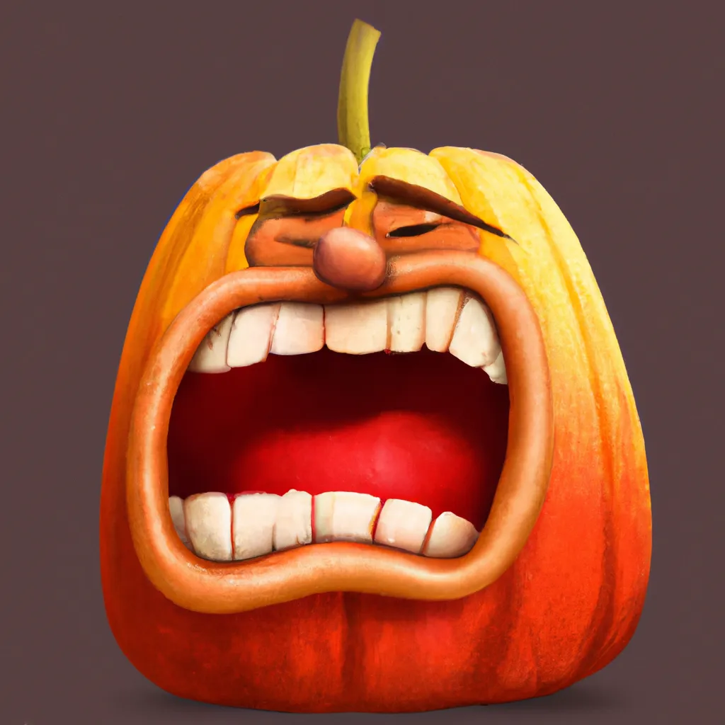 Prompt: A pumpkin character with a laughing emoji carved into it, digital art