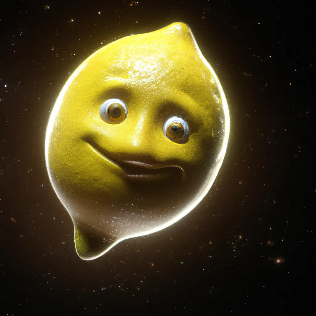 Prompt: a cool CGI lemon smiling, in space, looking super realistic, Pixar style, artstation, Moebius, Greg rutkowski
