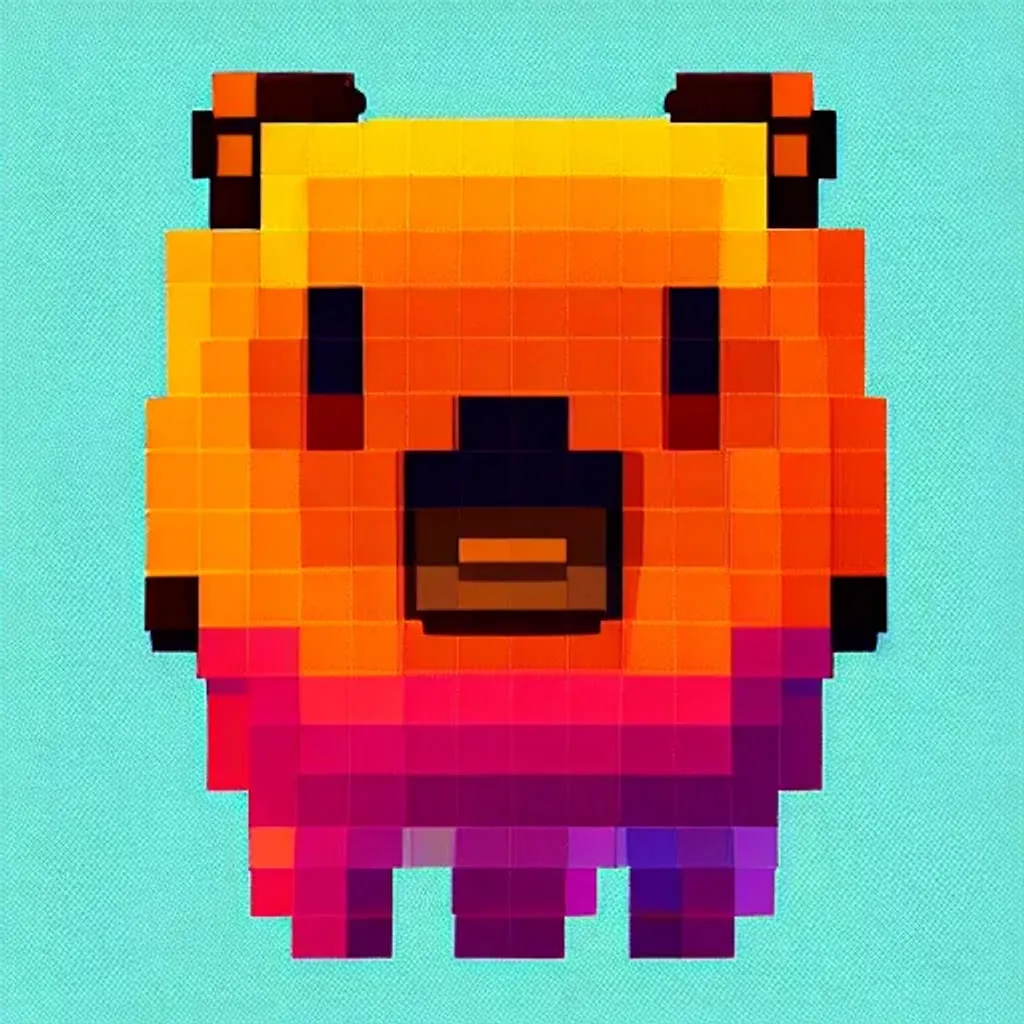 Prompt: low-poly cute bear, pixel art illustration, bright colors by Matej Jan