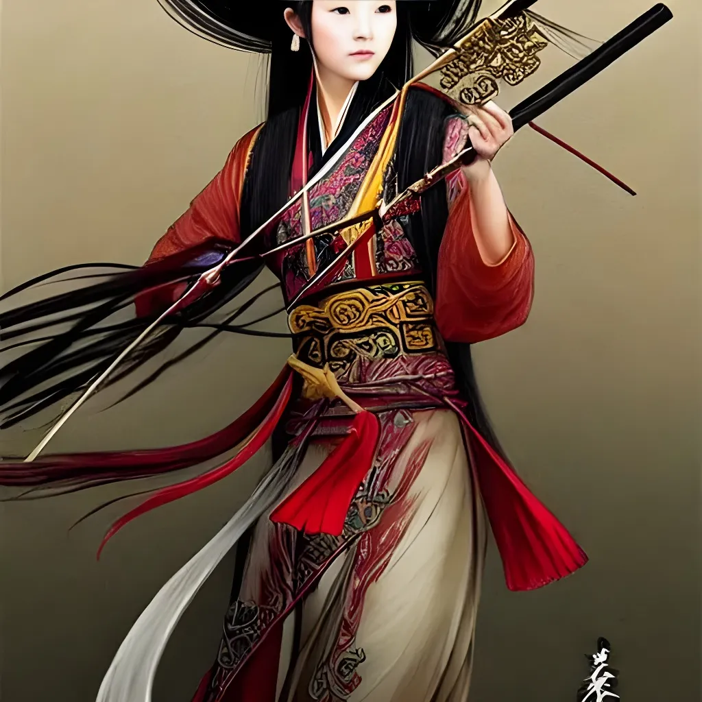 Prompt: An epic fantasy wuxia illustration portrait of a beautiful Chinese female cultivator wearing military hanfu shooting a target with one remington shotgun, full body XIANXIA, manga, Chinese temple, intricate linework, depth of field by Yoji Shinkawa 4k -n 4 -i, pi, artstation, pixiv, artgerm, unreal engine, masterpiece, bright colours, high quality