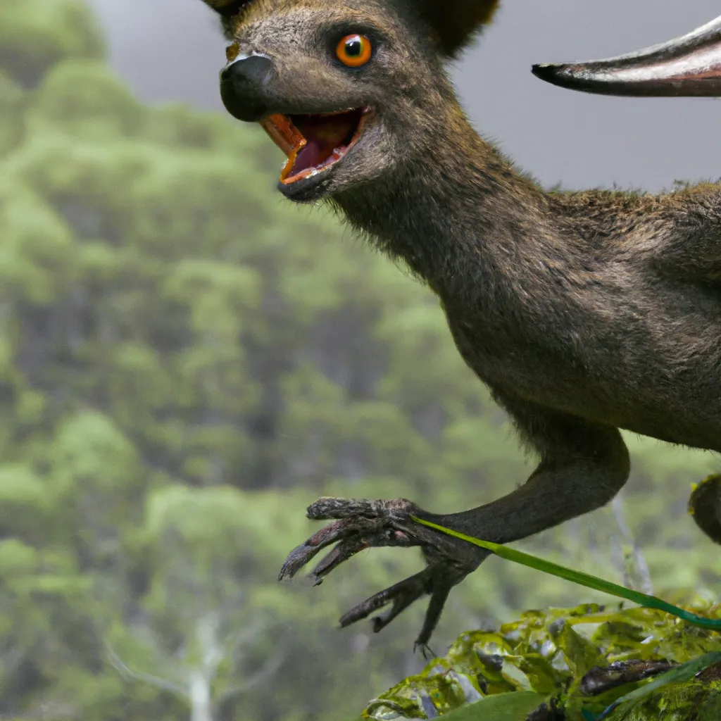 Prompt: ancient has dinosaur head chimera of Sunda Flying Lemur ,has macrauchenia's trunk, and similart to the duck-billed platypus , amazing, warning coloration on the skin, dinosaur .  pre-historic, Full shot, Long shot, speculative evolution. Highly realistic, accurate anatomically correct paleoart, ultra-realistic CGI representation,  hyperrealistic, award-winning wildlife photography,  4k, trending on artstation, staged photography , scientifically correct