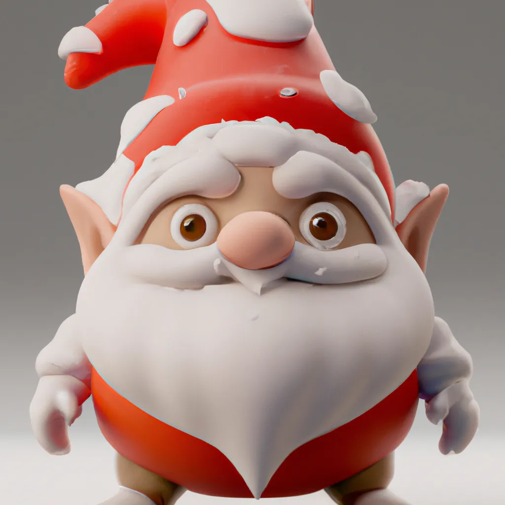 Prompt: 3D render of a cute fat gnome with Santa's hat in a clay style in snowy christmas town, frontal view, substance 3d painter, blender, smooth texture, Volumetric lighting, high resolution, trending on behance.net, by Nintendo