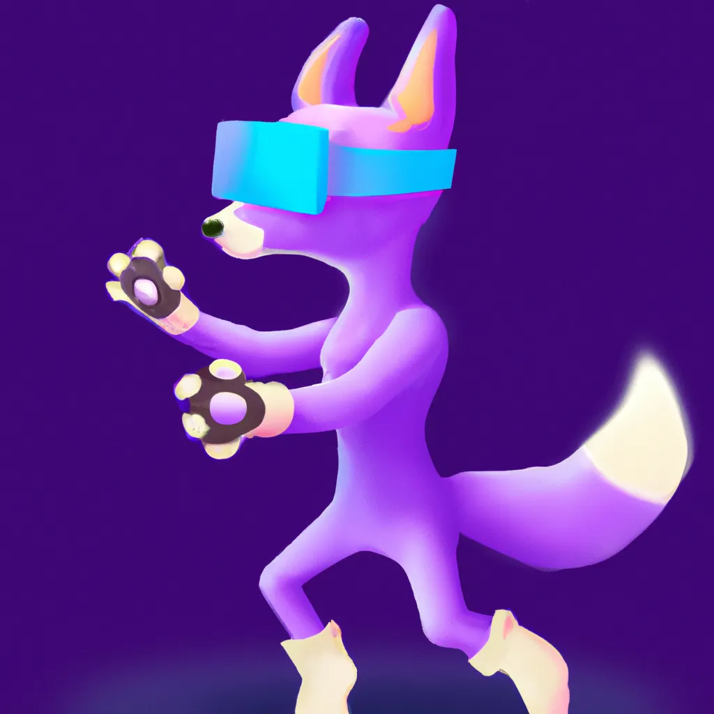 Prompt: Purple humanoid bipedal fox character playing a game in virtual reality, trending on artstation