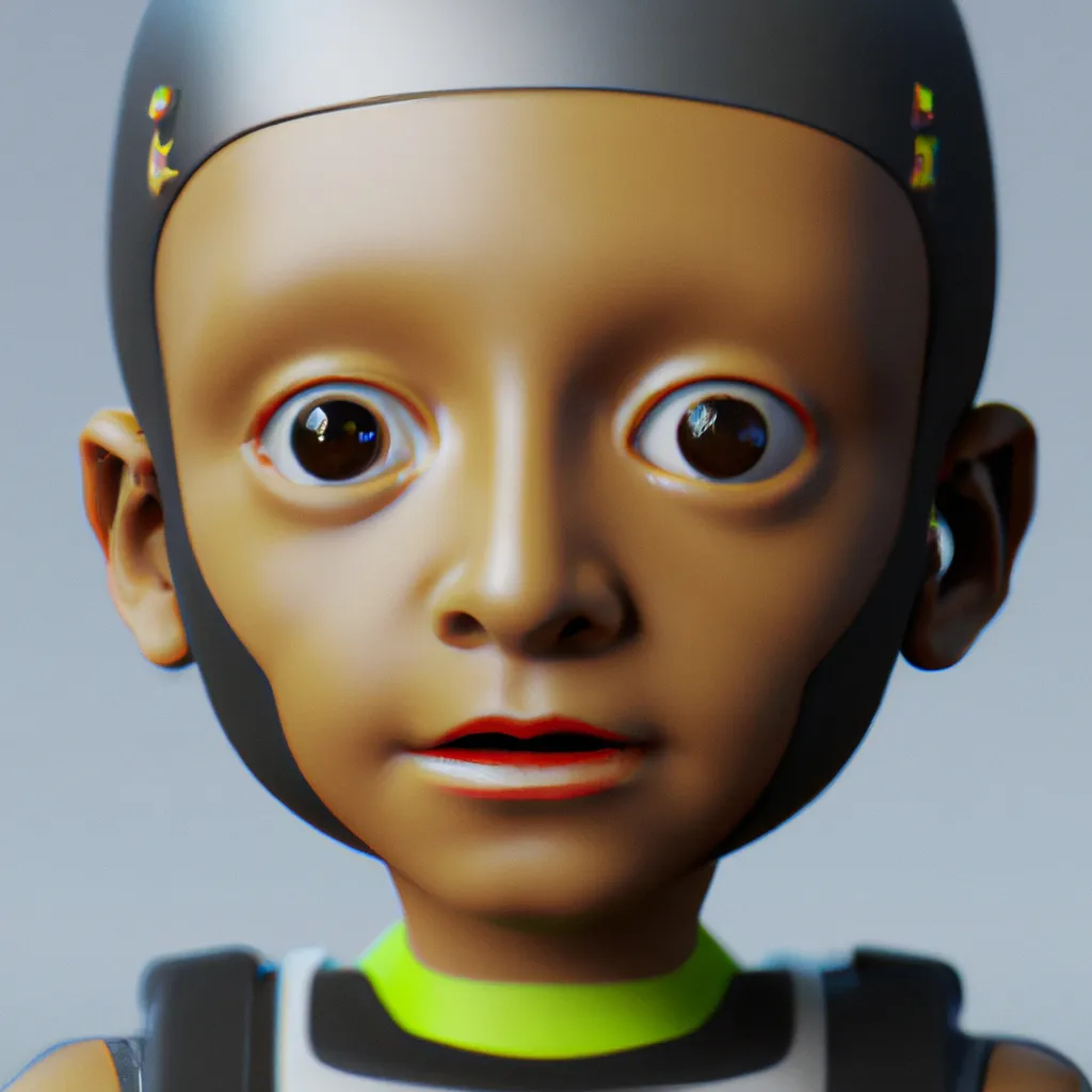 Prompt: a small bot kid profile photo, nft profile picture style, ultra realism, unreal engine render