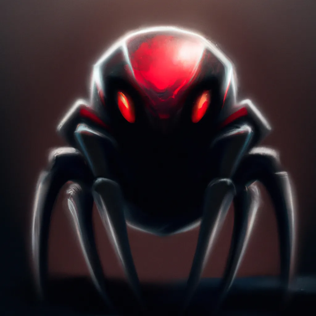 Prompt: Hooded humanoid spider, red glowy eyes, LoL icon art, rim lighting, digital painting, concept art