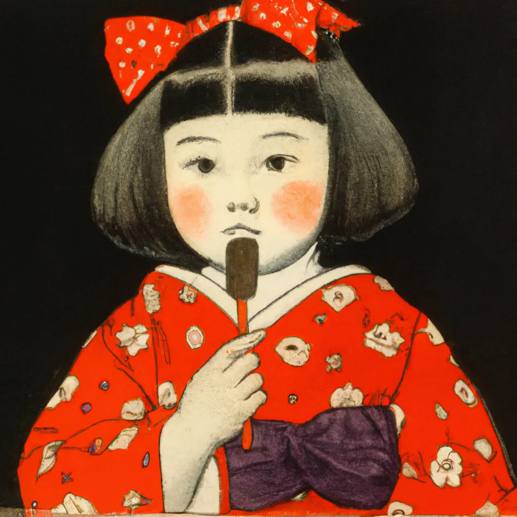 Prompt: Girl With Chocolate Covered Face, 1880, by Katsushika Hokusai