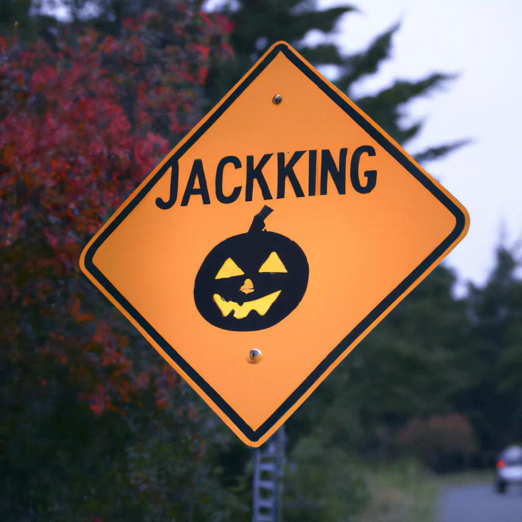 Prompt: An American road sign warning for jack-o-lanterns ahead, 4k, nikon, 35mm