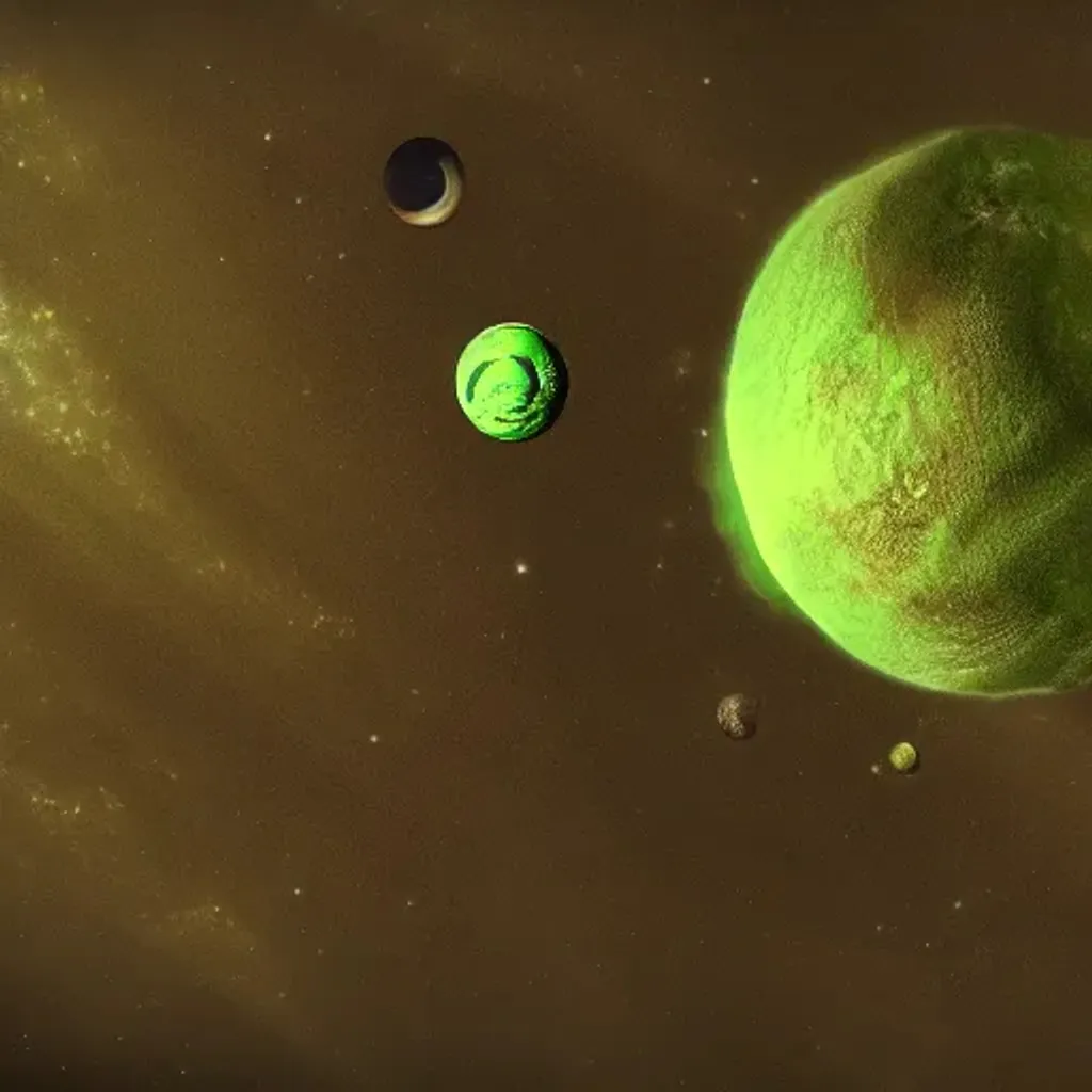 Prompt: A monster eatng a planet. The planet is very greenish and the monter is dark and huge