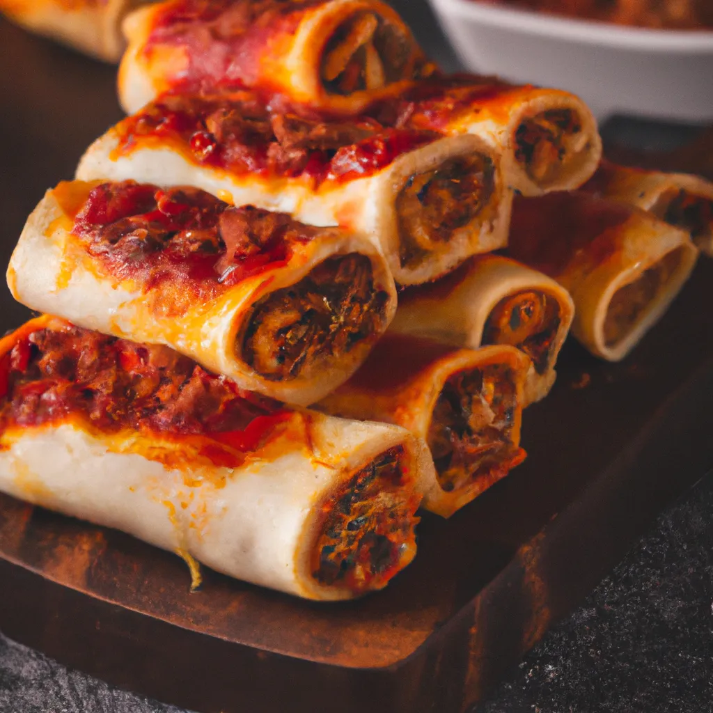 Prompt: lasagne pizza roll, food photography