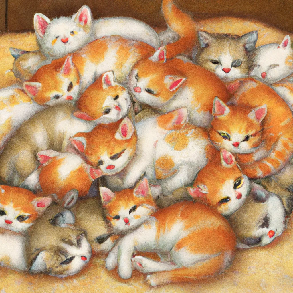 Prompt: A pile of sleeping chibi kittens, digital art