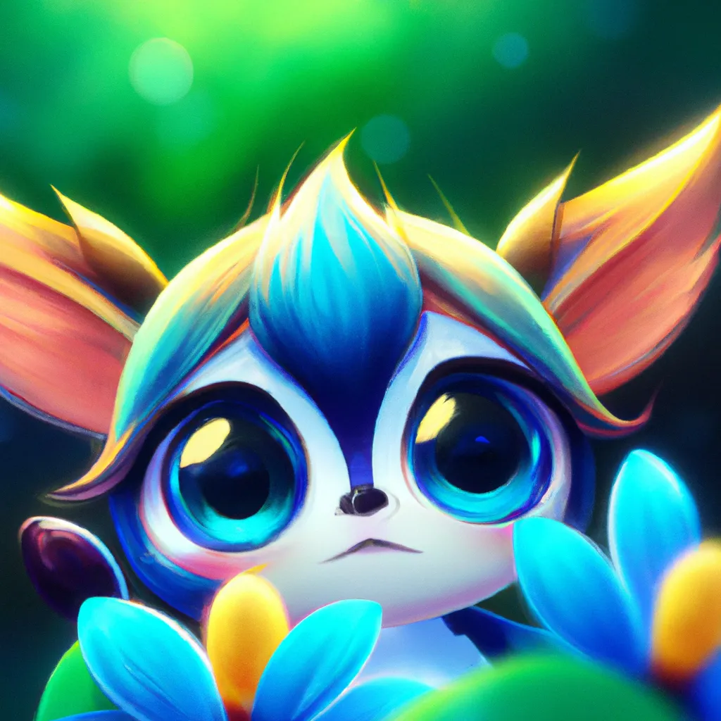 Prompt: Key Disney Visual of an enthusiastic cute anime flower critter , background is a forest, green and dark blue colour palette; Digital art, trending on artstation, Photorealistic Illustration, anime key visual, cinematic, Ultra Detailed , trending on pixiv, kawaii eyes