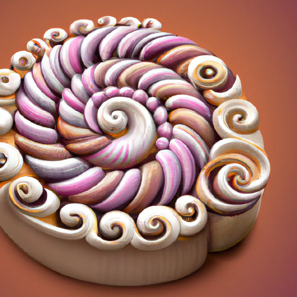 Prompt: Cake with spiral pattern icing, digital art