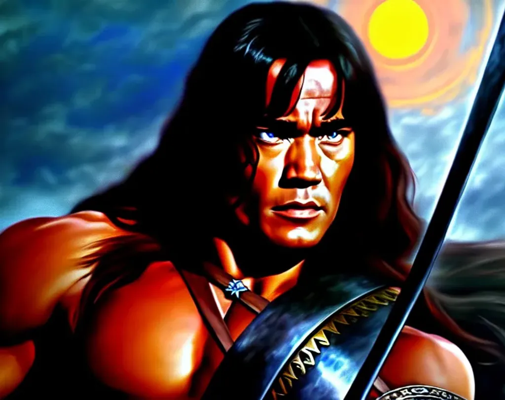 Prompt: Portrait of Conan the Barbarian by 
Berkeley Breathed