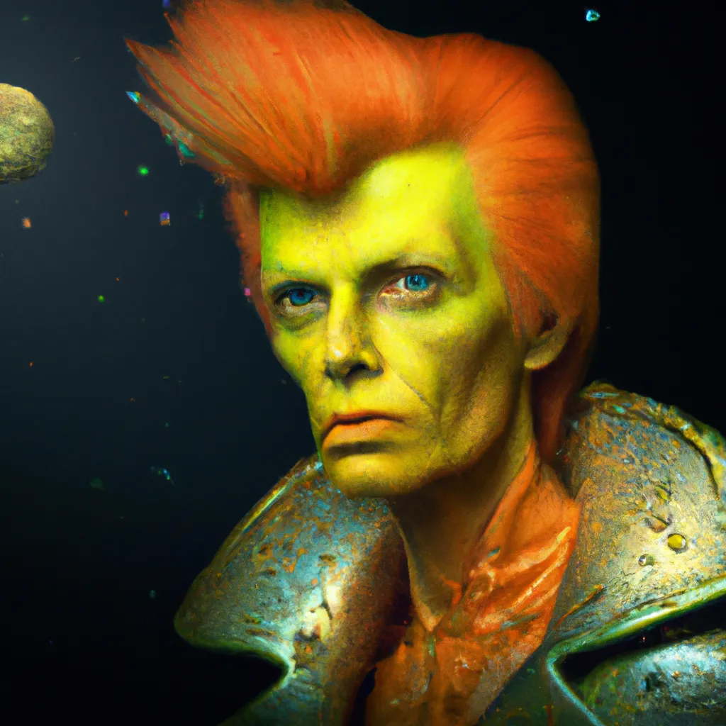 Prompt: David Bowie as a lemon, Cinematic, Photography, F/2.8, High Contrast, Cinecolor, 16k, Cinematic Lighting, Volumetric Lighting, Ray Traced, insanely detailed and intricate, hypermaximalist, elegant, ornate, hyper realistic, super detailed