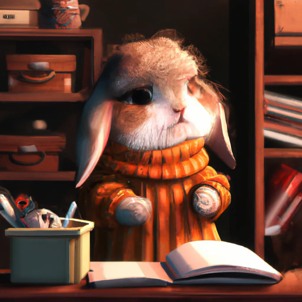 tiny cute rabbit wearing clothes, holding a book, wo... | OpenArt