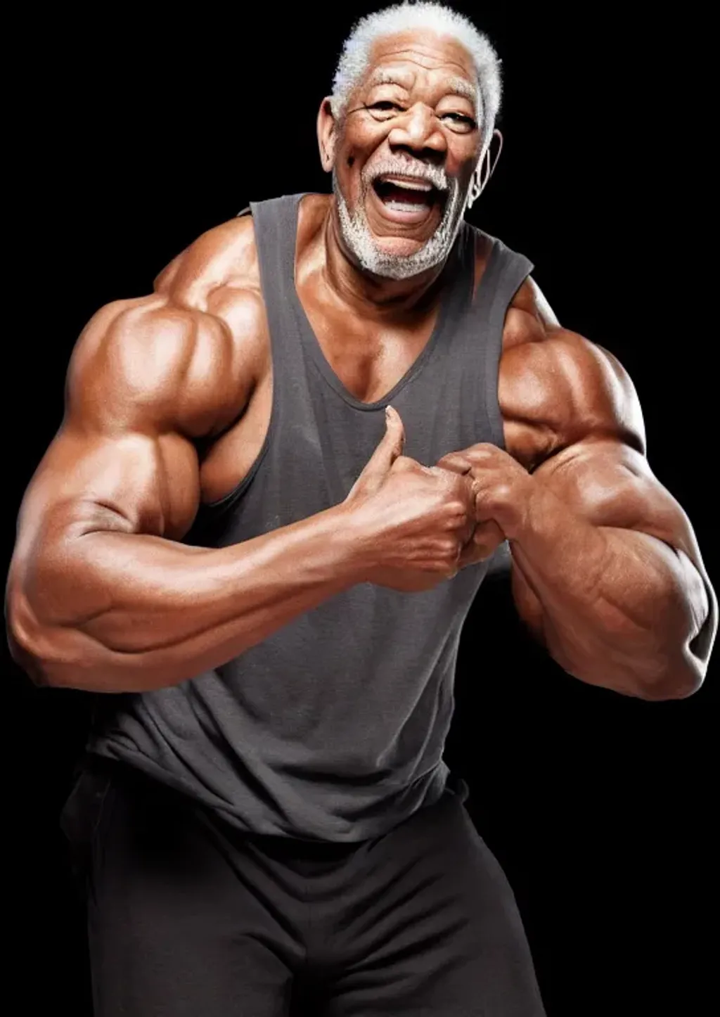 Prompt: Morgan Freeman, Yolked, Muscle, Flex, 4K, 8K, High resolution