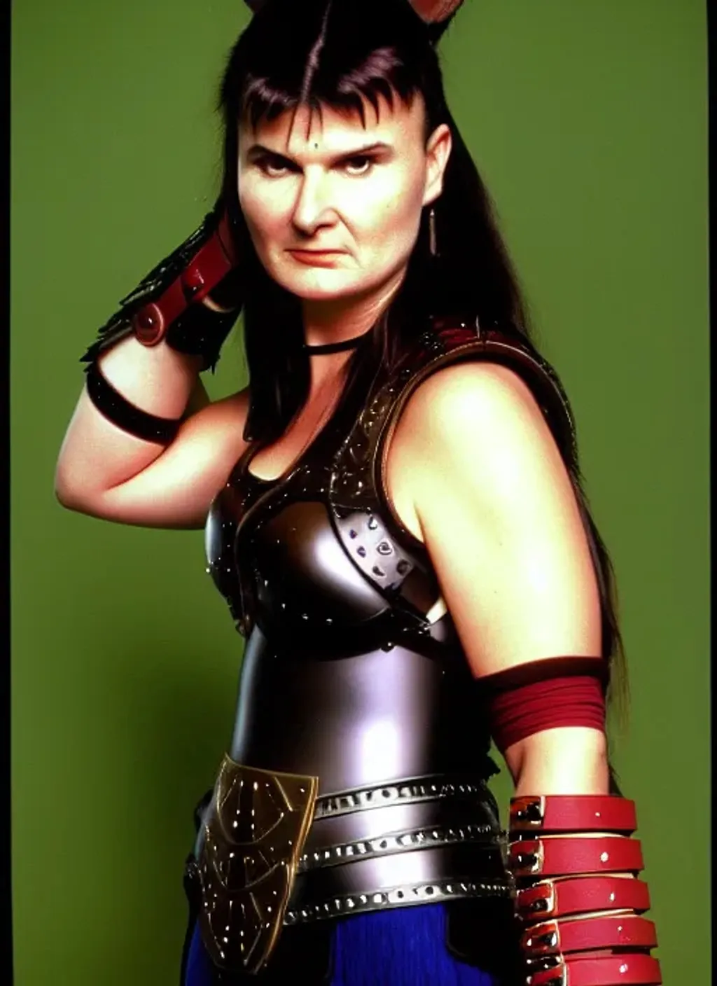 Prompt: Sophie Aldred as Xena Warrior Princess, color photograph, taken 1997