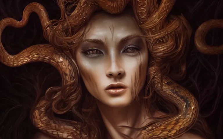 medusa with snakes as hair flowing encapsulating her