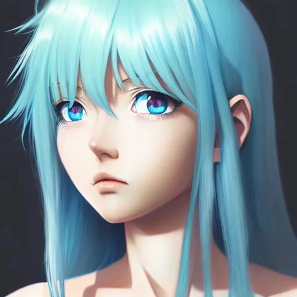 Prompt: portrait of beautiful young anime girl, light blue hair, soft hair, long hair, cute-fine-face, pretty face, realistic shaded, Perfect face, fine details. Anime, final fantasy, highly detailed, artstation, illustration, art by Ilya Kuvshinov