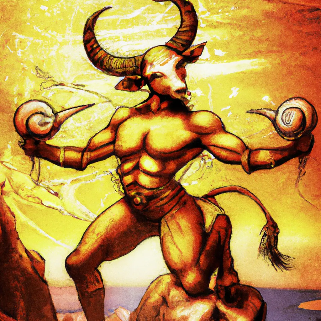 Prompt: warrior Minotaur, goatlike baphomet demoness, strong, female, by  yoshitaka amano, colorized