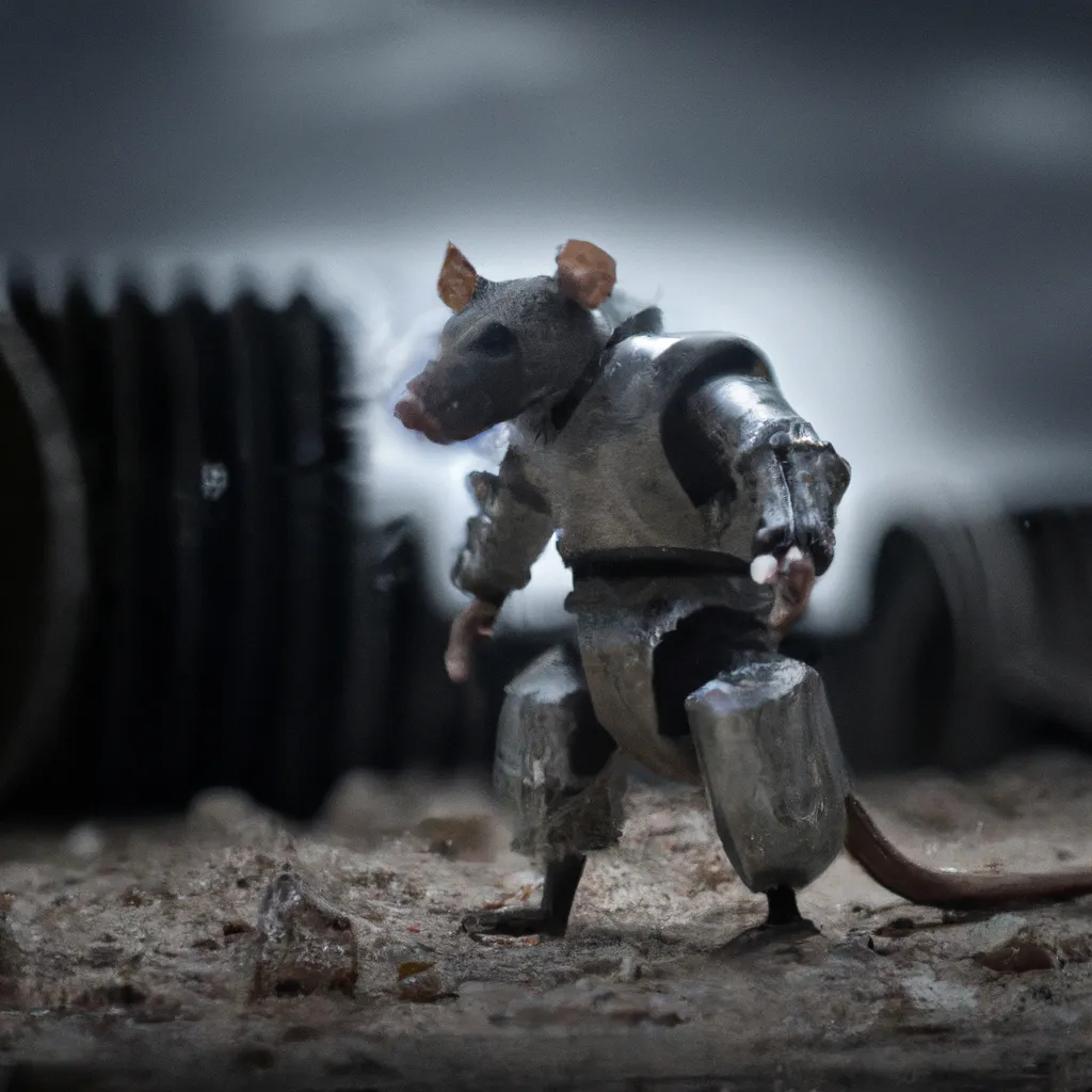 Prompt: humanoid rat, power armor, mid shot, background is wastelands,