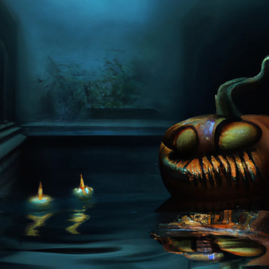 Prompt: Dark art, Macabre Art,lit Jack-o'-lantern submerged in a think tank in the backrooms,4K,chic creepy funny spooky awesome goofy cool scary mysterious Halloween vibe,digital art, trending on art station, award winning, iconic,classic,by Caravaggio,by Henry Fuseli,by Salvador Dali,by Edvard Munch,by Francis Bacon,by Hieronymus Bosch