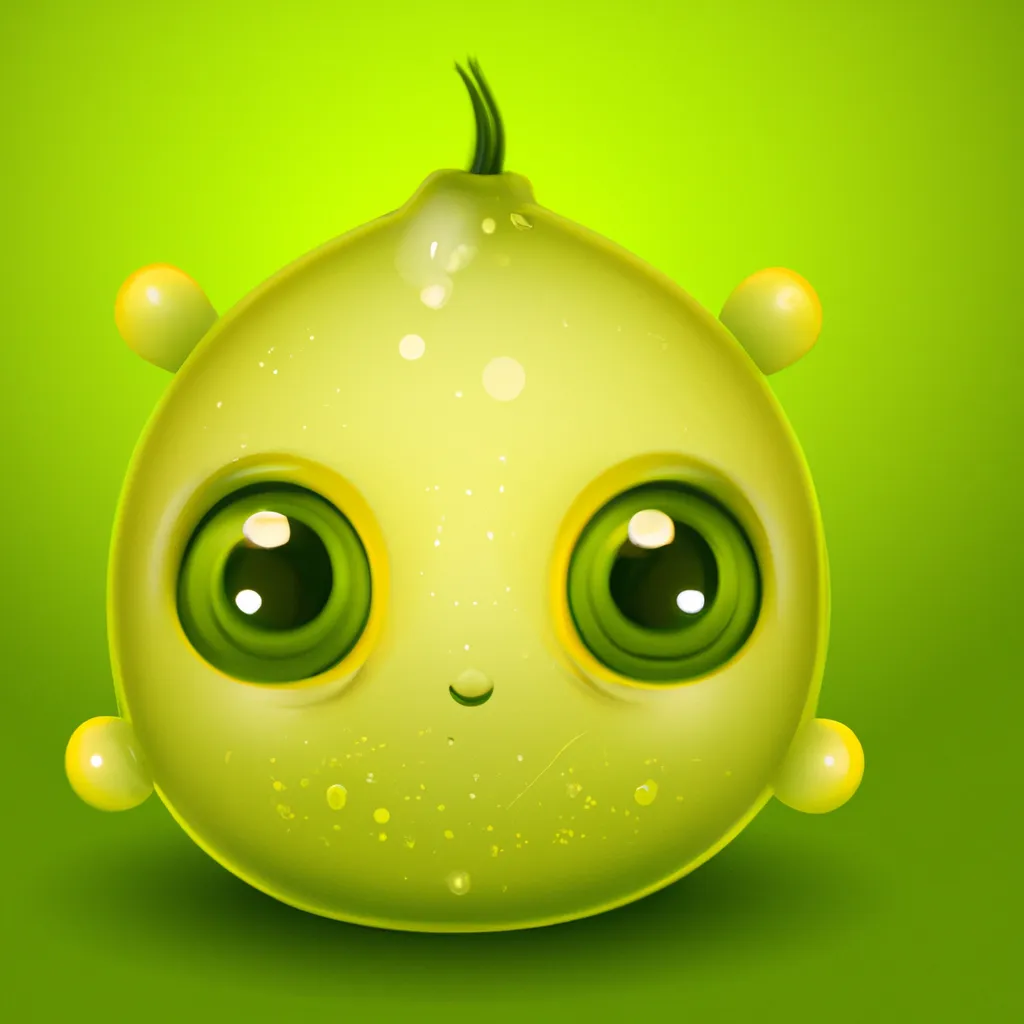 Prompt: A small cute baby creature looking like a lemon. Cute, disney and pixar cartoon style. Realistic.