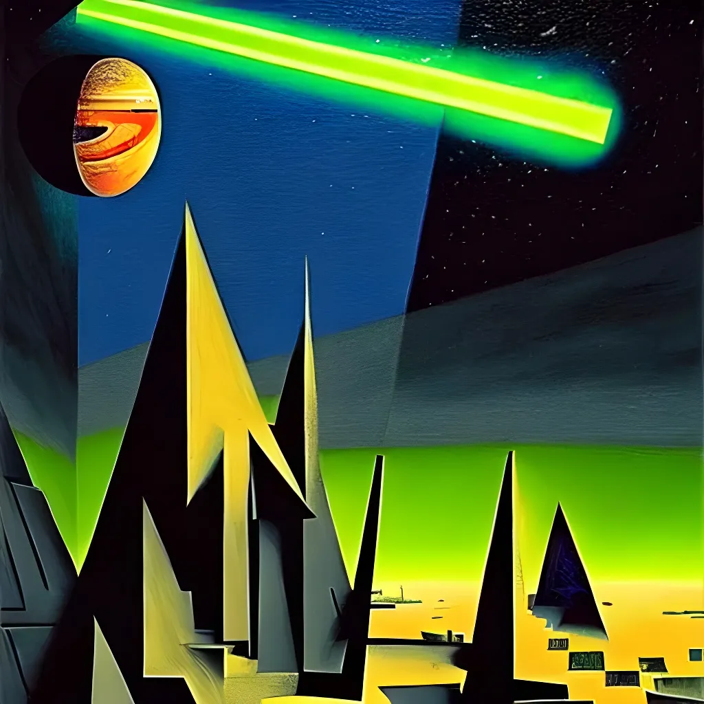 Prompt: Star wars!

Impressive cubism Oil painting matte painting in the style of Dave McKean, Juan Gris, zdzisław beksiński, Tim Burton, Greg Rutkowski, Sho Murase, Dan Mumford. 

Inspired by outer space. 

Futuristic, epic, legendary,  cosmic, glowing, neon, cyberpunk, glitter, flashing, storms, milkyway, supernova, astronaut, space, galaxy, interstellar, universe, space, alien,  UFO, black hole, planets, holographic, astral, cinematic stunning intricate, mathematical, detailed, dramatic, atmospheric maximalist.