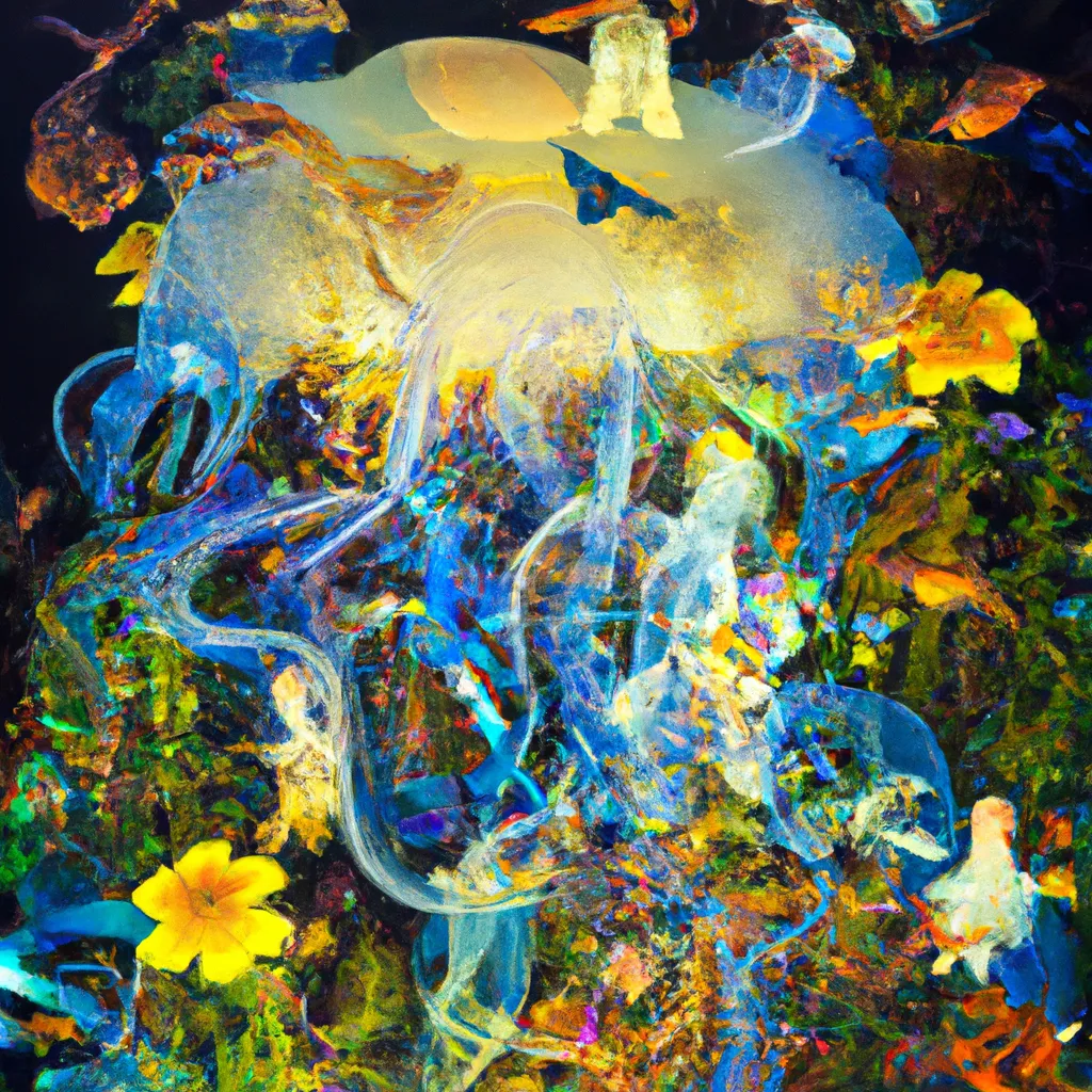 Prompt: Garden of Earthly Delights | Curvaceous Light beings jellyfish as light bending cute angel covered in halogenic decadent nuclear  flowers in the style of Hieronymous Bosch, Bruce Pennington, Dali, Munch, Escher, Klarwein, Yamamoto, Hattori, Leyendecker, Mullins, Magritte, Giger| bioluminescent opalescent iridescent mermaid  | dark background | ultra sharp focus | 3d octane render artstation trending 8k unreal engine | Avatar movie| Disney Pixar Dreamworks 