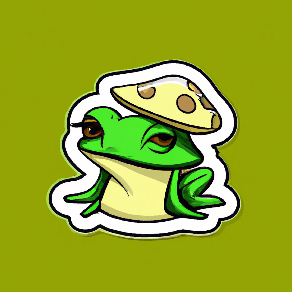 Prompt: Frog with mushroom hat. sticker. clean sharp lines, professional design,illustration 