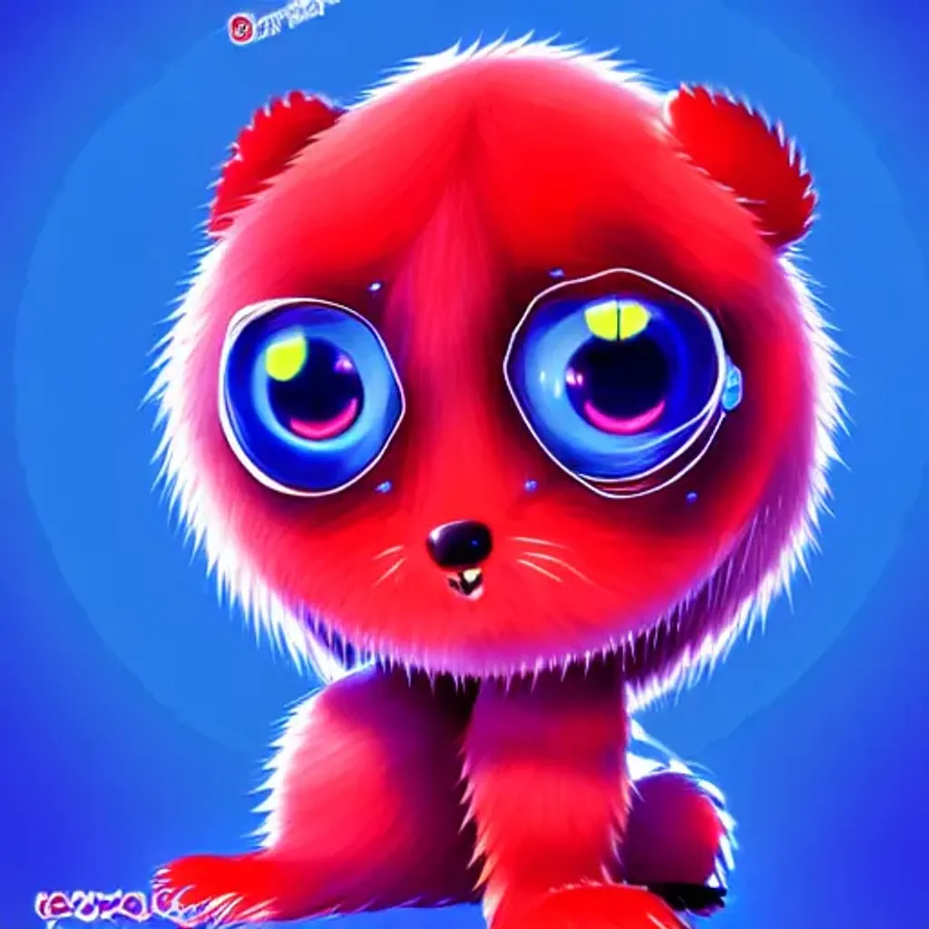 Prompt: kawai 3d furry cyte cuteness creature, character design charadesign, big charming anime manga cute eyes, vorticismcore chronopunk, vivid brilliant red and blue , hyperrealistic fur hyperdetailed